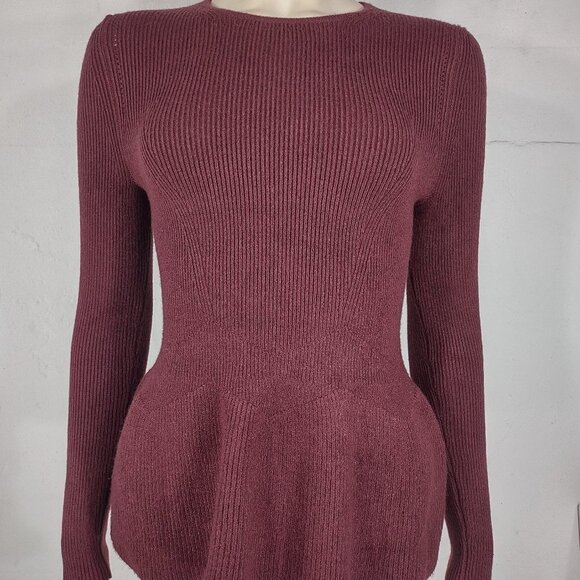 NWT BCBGMAXAZRIA burgundy dark red stretchy ribbed peplum sweater ladies XS - Picture 1 of 13